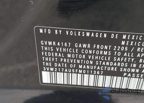 2015 Volkswagen Golf Tsi S 4-Door from USA, damaged, VIN 3VW217AU5FM011367